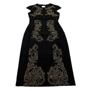 7-66 VERSACE Collection Women's Dress Midi Embellished Black/Gold Size 40/ M